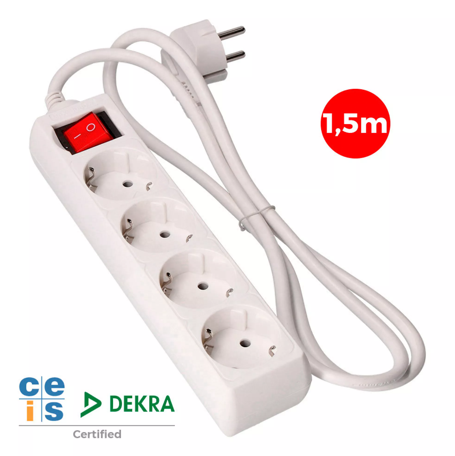 Extensão Múltipla 4x Schuko c/ Interruptor Iluminado Branca - 1.5m