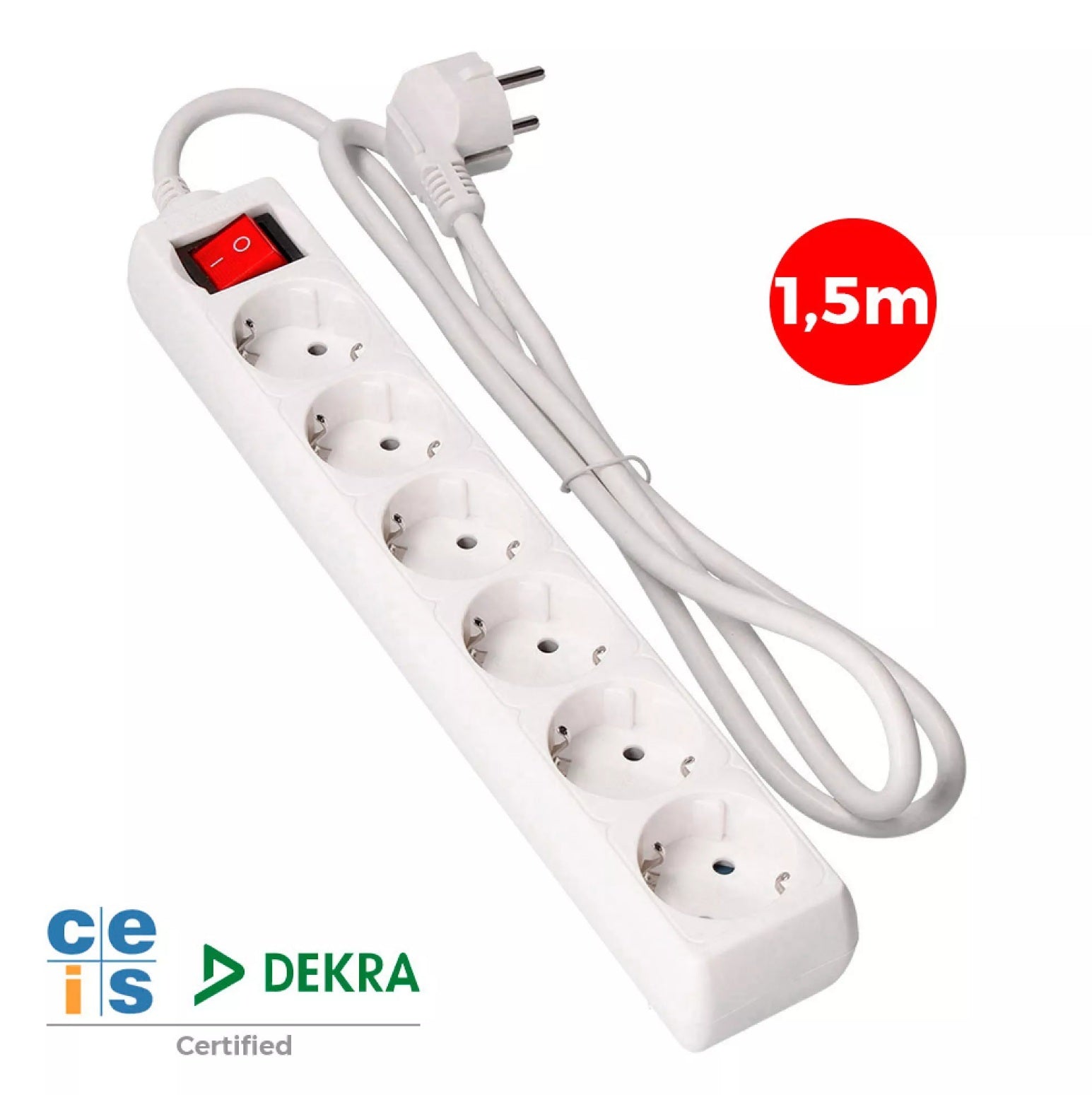 Extensão Múltipla 6x Schuko c/ Interruptor Iluminado - 1.5m Branca