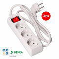 Extensão Múltipla 3x Schuko c/ Interruptor Iluminado Branca - 3m