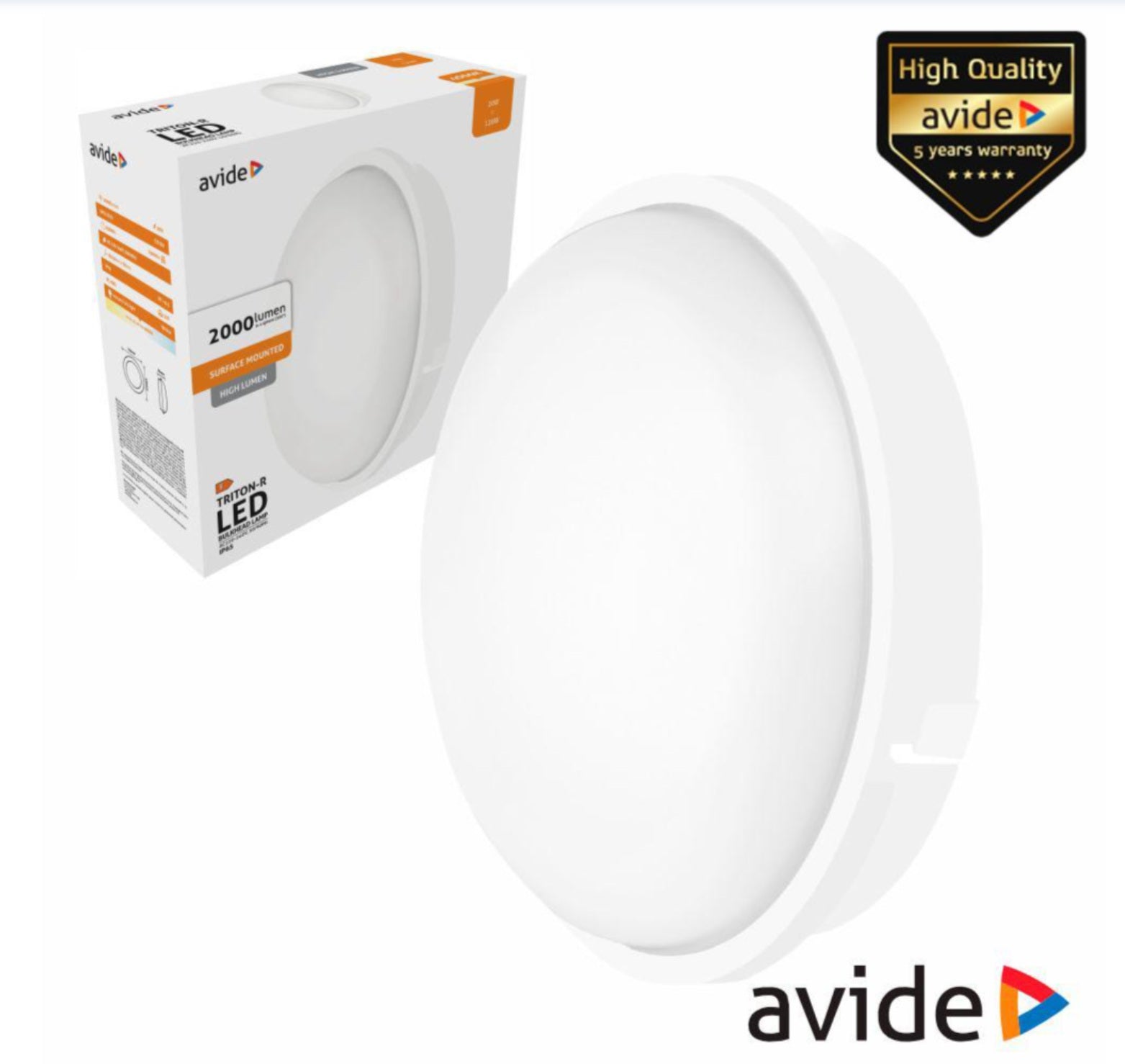 Painel LEDS Redondo 20W 220mm 4000k 2000lm IP65 AVIDE