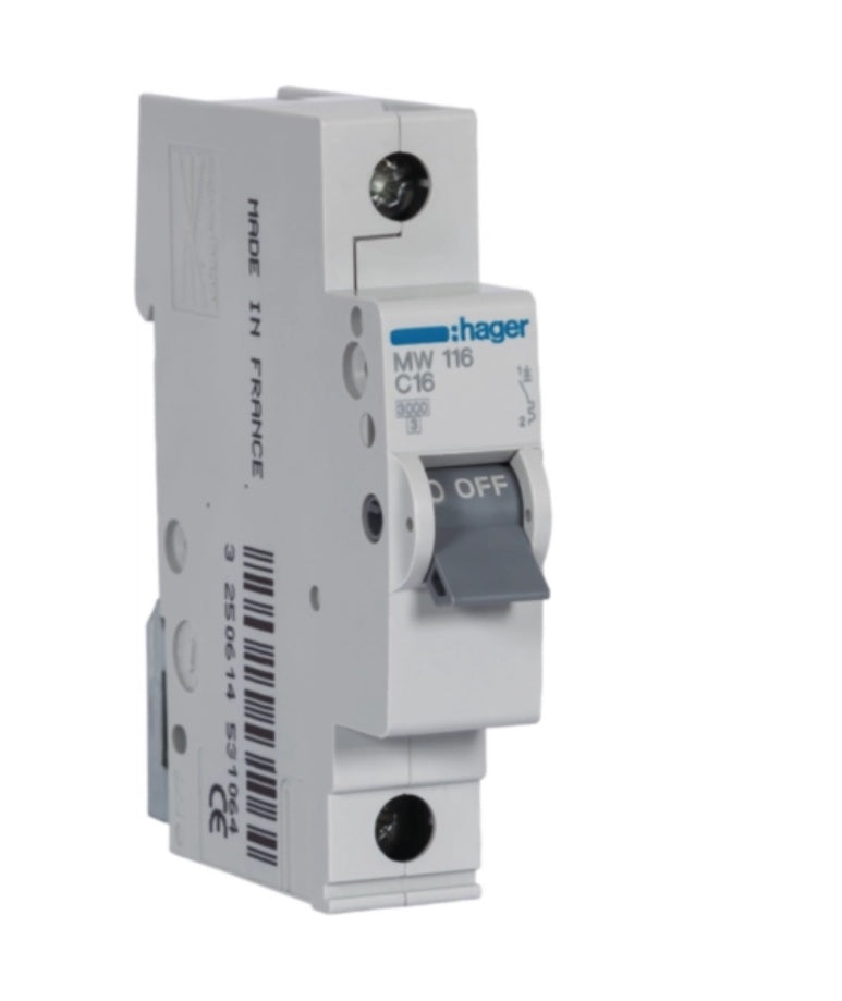 Disjuntor 1P 16A C 3kA MW116 - Hager