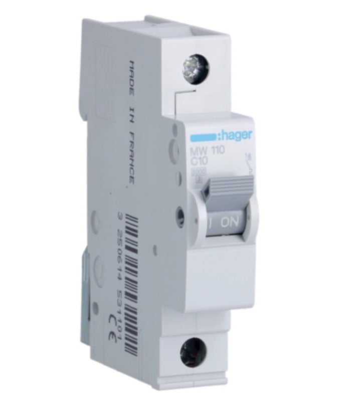 Disjuntor 1P 10A C 3kA MW110 - Hager