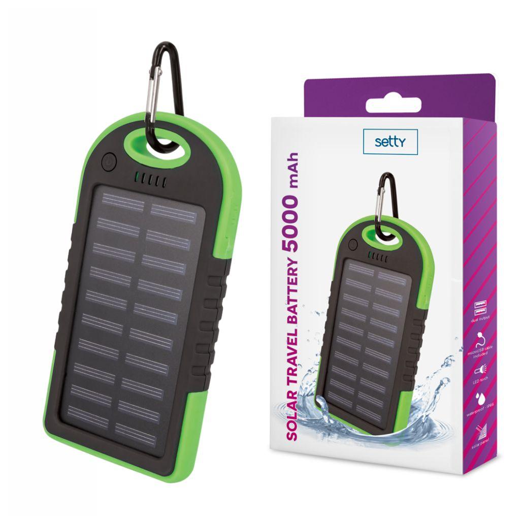 Powerbank 5000mAh Verde c/ Painel Solar e 2 USB