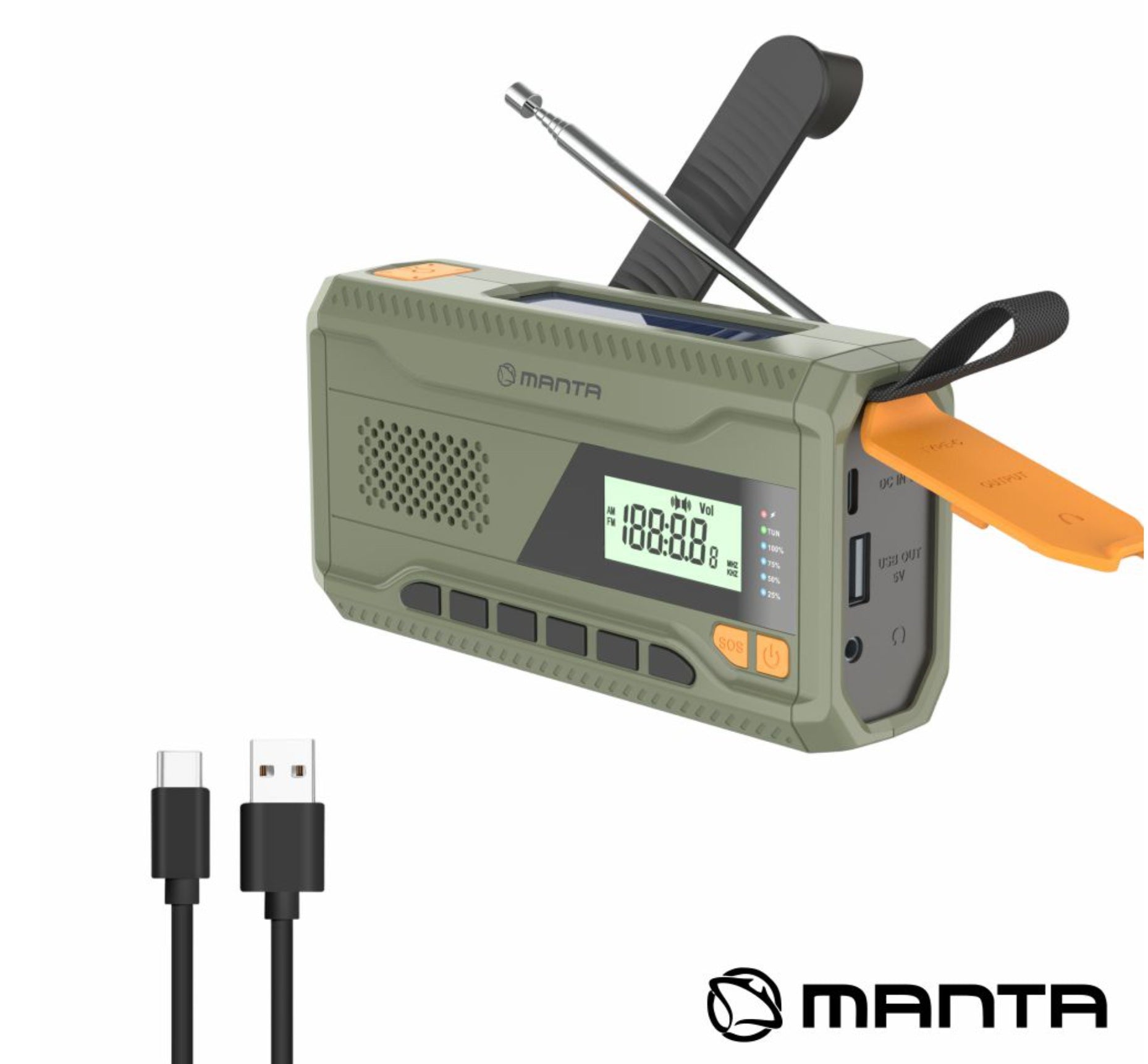 Rádio Solar FM c/ Dínamo/Lanterna/powerbank - Manta